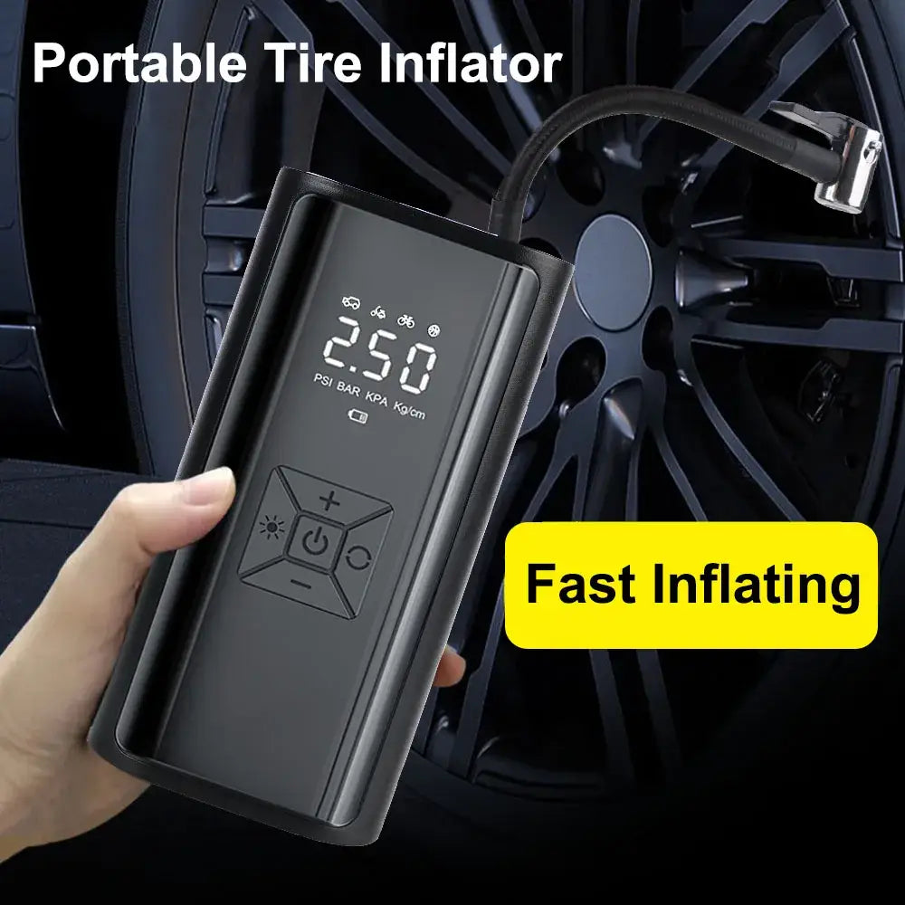 Digital Air Pump With LED Light Wireless Tire Inflator Air Compressor Portable Tire Pressure Gauge LCD Display 150PSI