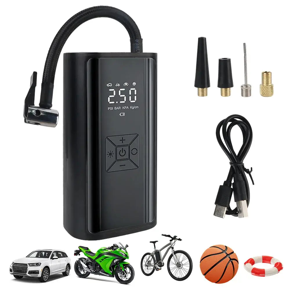 Digital Air Pump With LED Light Wireless Tire Inflator Air Compressor Portable Tire Pressure Gauge LCD Display 150PSI