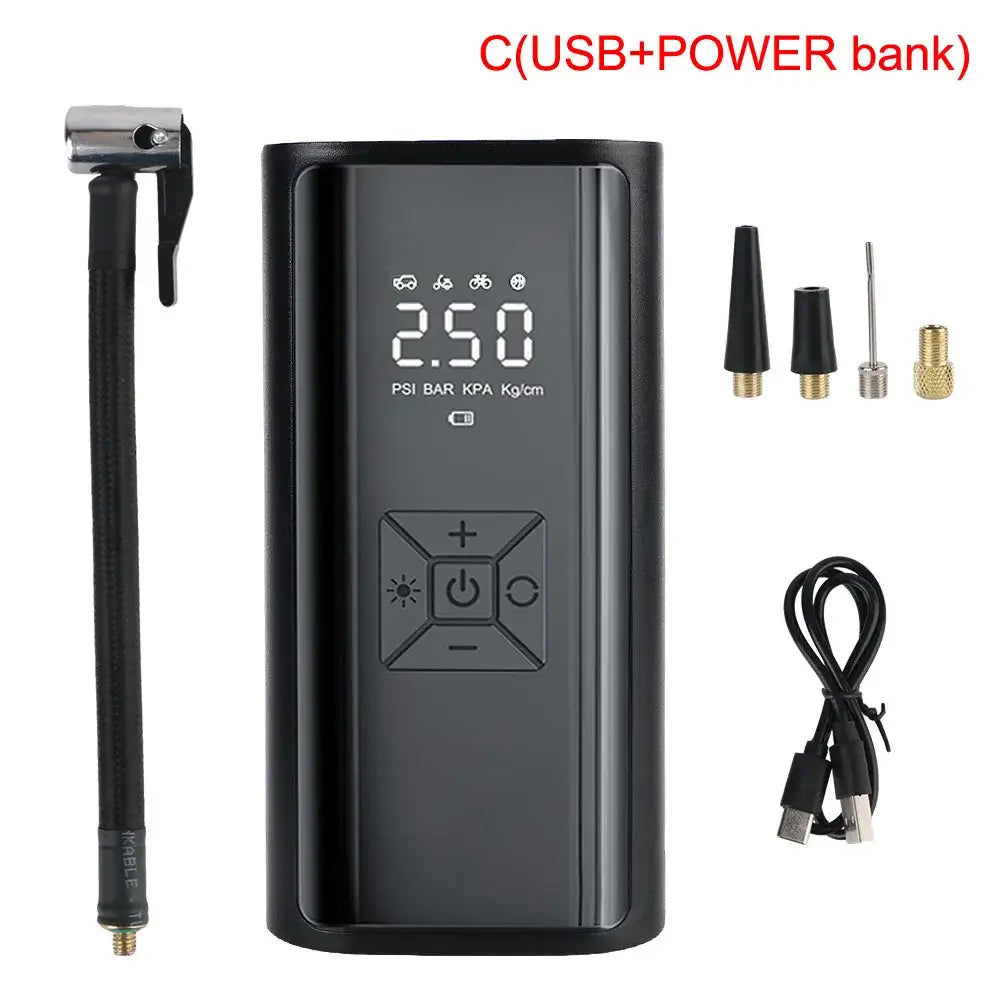 Digital Air Pump With LED Light Wireless Tire Inflator Air Compressor Portable Tire Pressure Gauge LCD Display 150PSI
