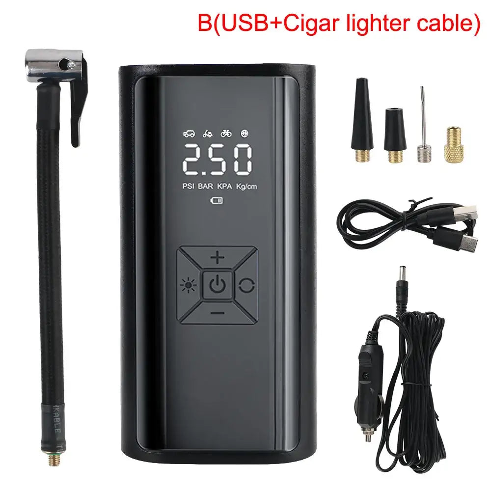 Digital Air Pump With LED Light Wireless Tire Inflator Air Compressor Portable Tire Pressure Gauge LCD Display 150PSI