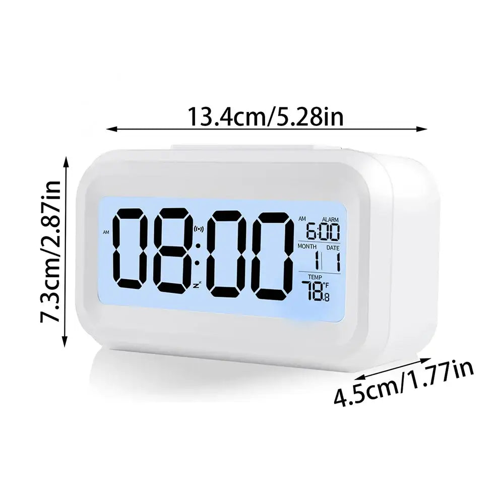 Digital Alarm Clock – Battery Operated with Indoor Temperature & Light Sensor Backlight (3 colors available) - White
