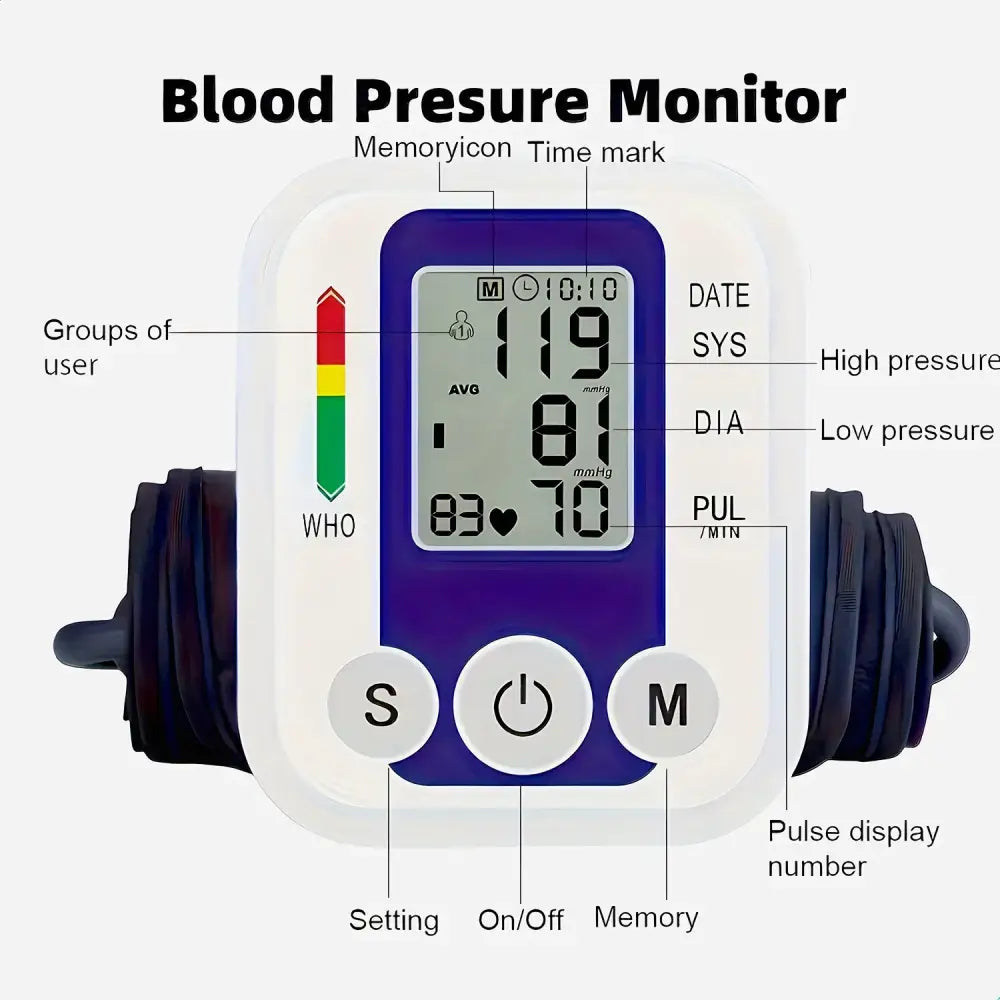 Digital Arm Blood Pressure Test Kit – Automatic BP & Heart Rate Monitor - Blood Pressure Monitor - HBC