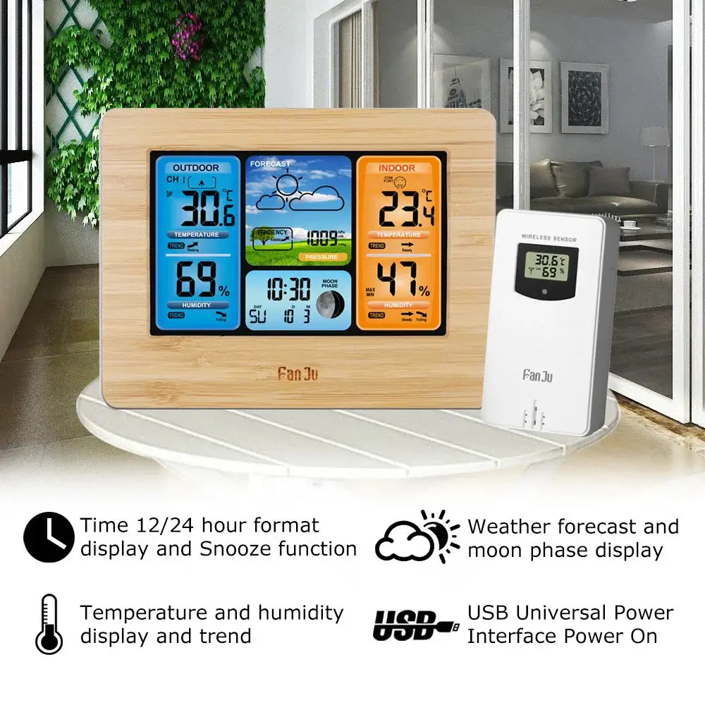Digital Indoor-Outdoor Weather Station with Clock & Wireless Sensor (2 colours available) - HBC