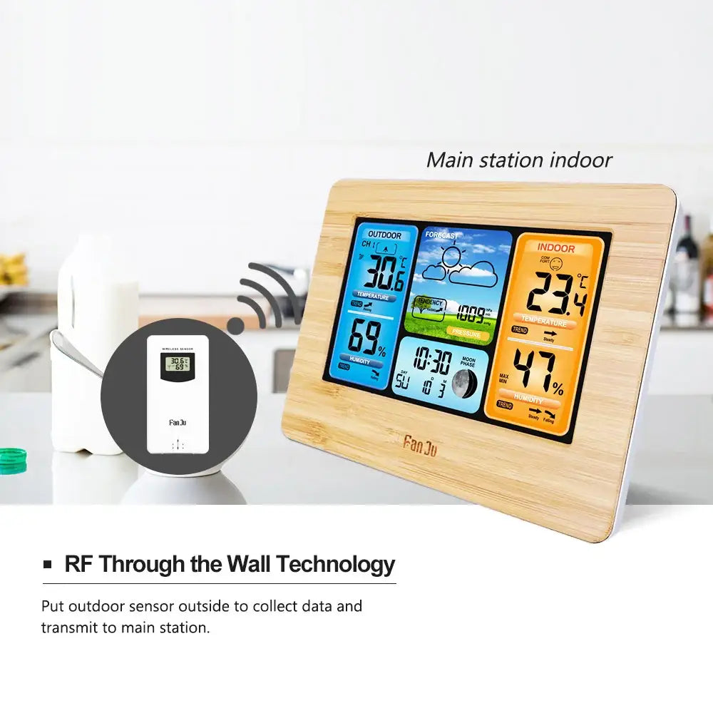 Digital Indoor-Outdoor Weather Station with Clock & Wireless Sensor (2 colours available) - HBC