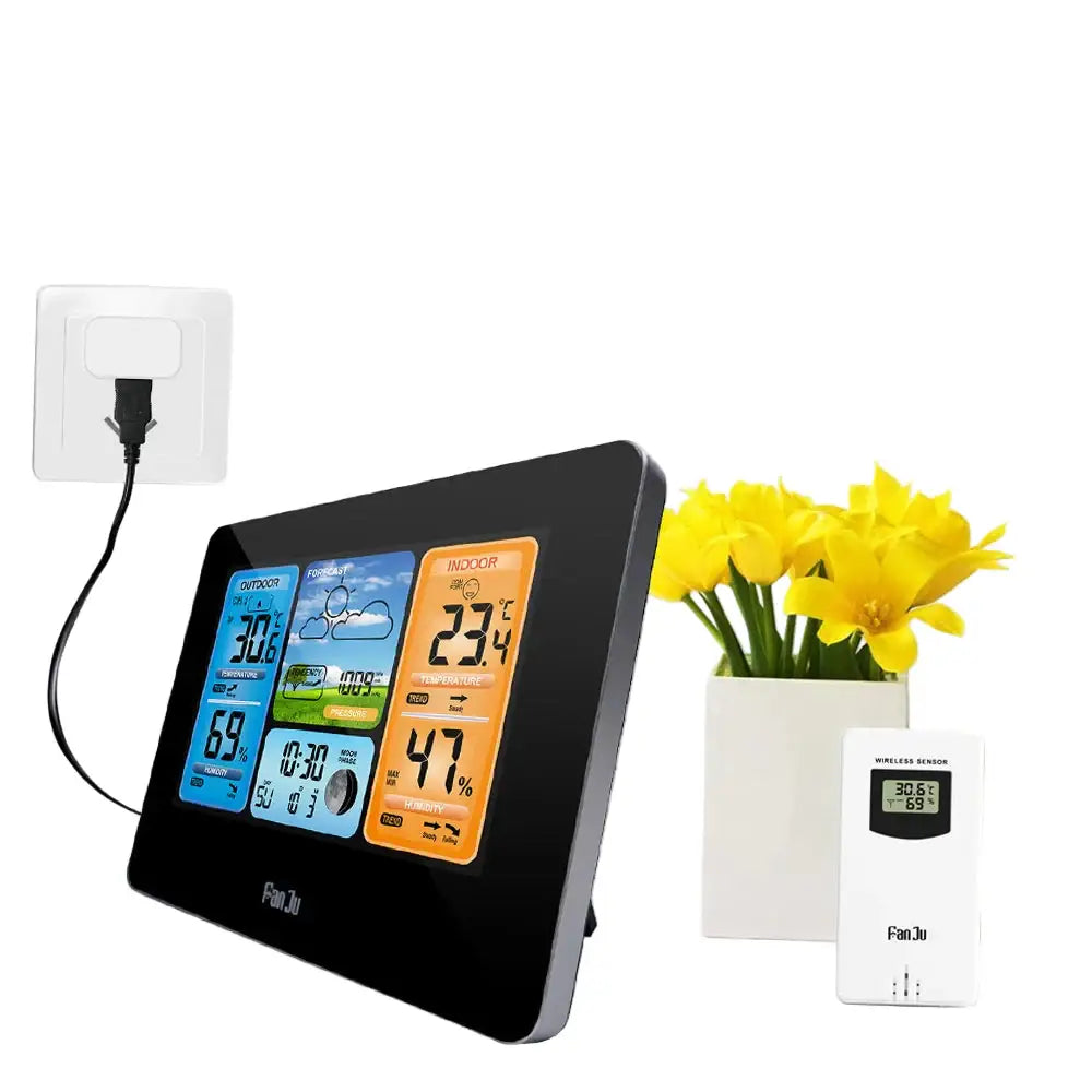 Digital Indoor-Outdoor Weather Station with Clock & Wireless Sensor (2 colours available) - HBC