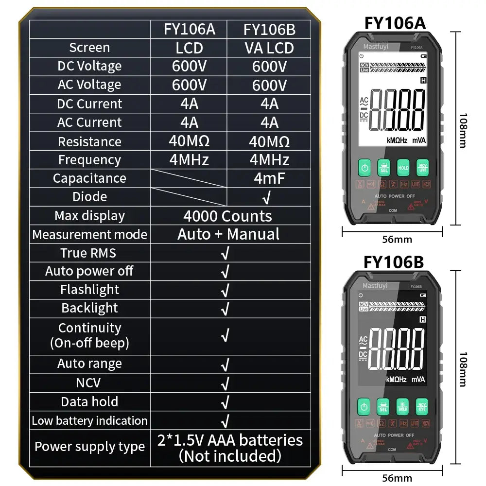 Digital Multimeter 600V AC/DC True RMS Auto-Range Tester (2 models available) - HBC