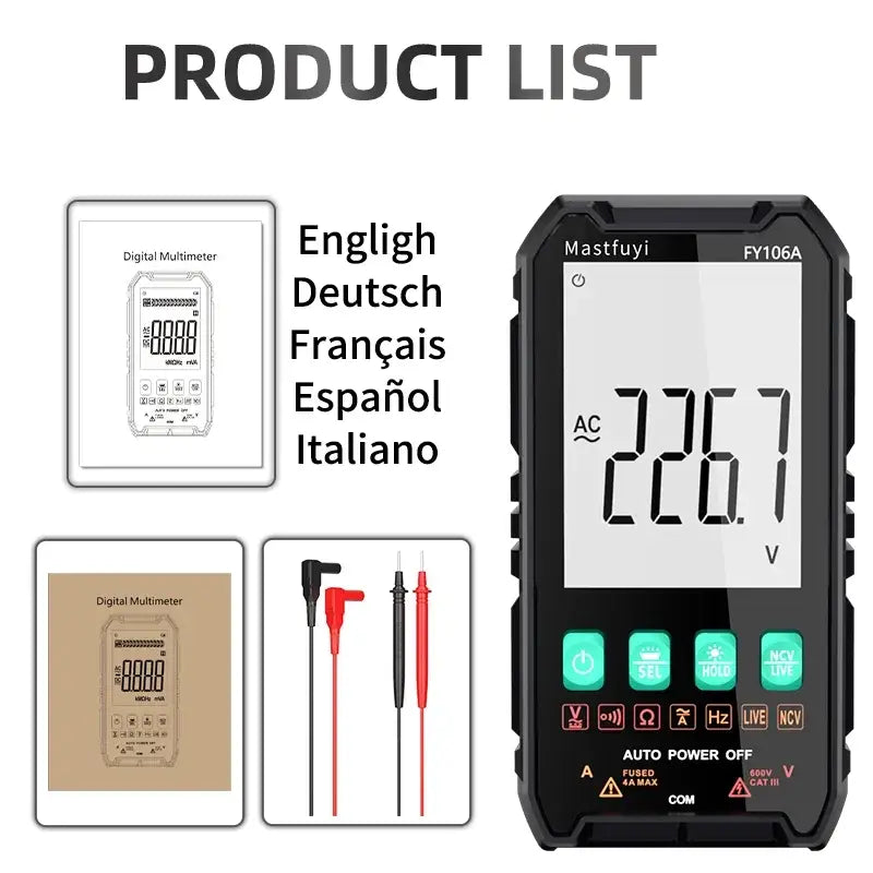 Digital Multimeter 600V AC/DC True RMS Auto-Range Tester (2 models available) - FY106A - HBC