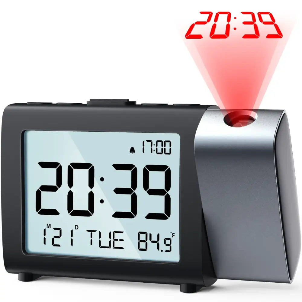 Digital Projection Alarm Clock – Rechargeable LED with USB Charger (Black & White) - Black - HBC