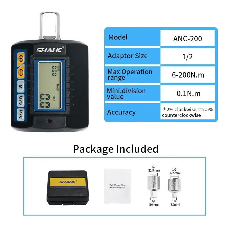 Digital Torque Adapter 1/2″ Drive with 3/8″ & 1/4″ Adapters (different models available) - ANC-200 / Digital Torque