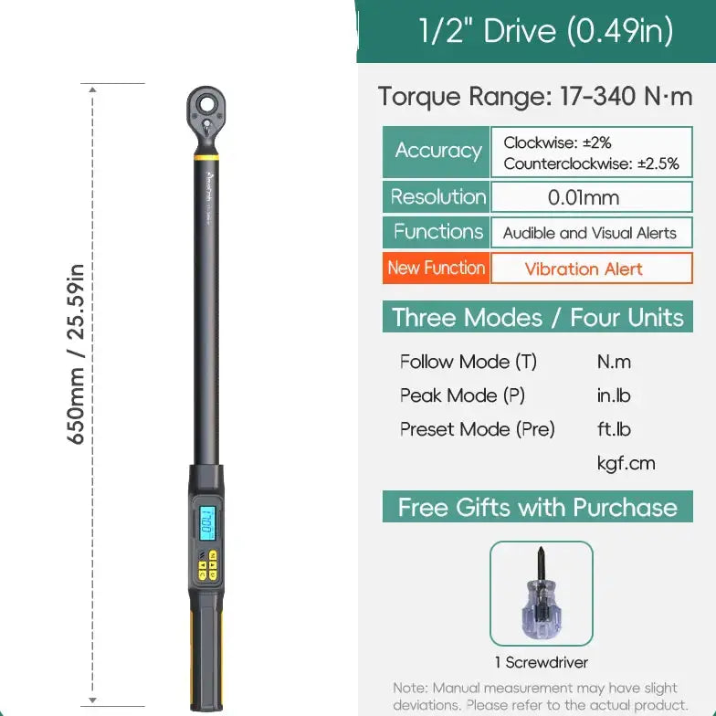 Digital Torque Wrench 1.5–340 N·m (±2% Accuracy) (different models available) - 17-340N.m-vibration / Torque Wrench