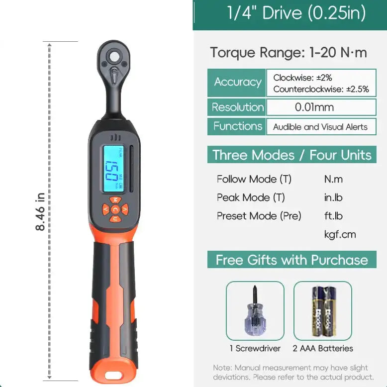 Digital Torque Wrench 1.5–340 N·m (±2% Accuracy) (different models available) - 1-20N.m / Torque Wrench - HBC