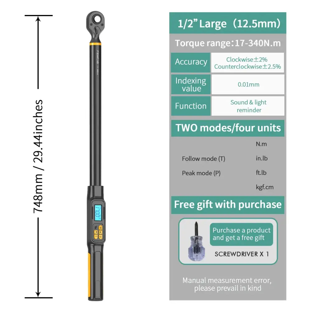 Digital Torque Wrench 1.5–340 N·m (±2% Accuracy) (different models available) - 17-340N.m / Torque Wrench - HBC