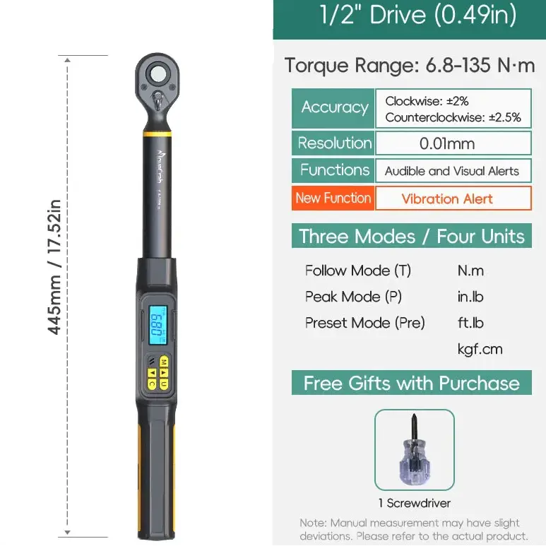 Digital Torque Wrench 1.5–340 N·m (±2% Accuracy) (different models available) - 6.8-135N.m-vibration / Torque Wrench