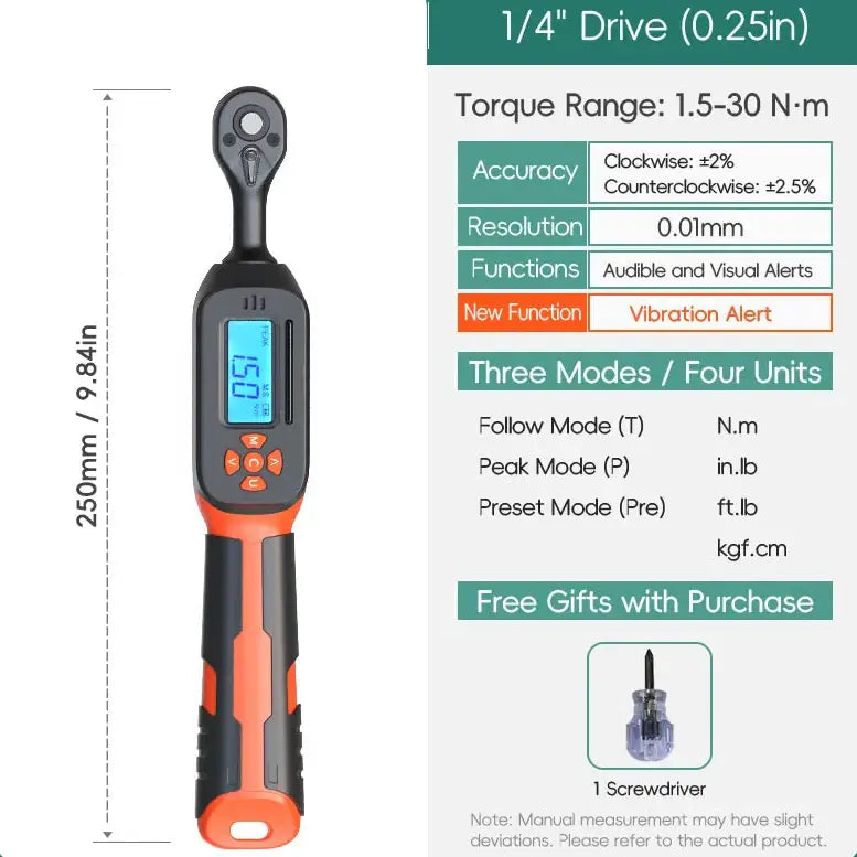 Digital Torque Wrench 1.5–340 N·m (±2% Accuracy) (different models available) - 1.5-30N.m-vibration / Torque Wrench