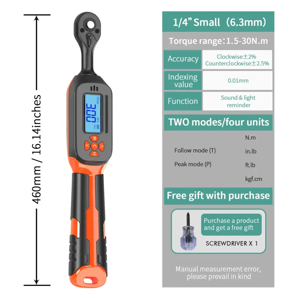 Digital Torque Wrench 1.5–340 N·m (±2% Accuracy) (different models available) - 1.5-30N.m / Torque Wrench - HBC