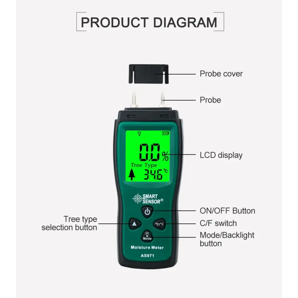 Digital Wood Moisture Meter Timber Damp Detector paper moisture analyzer with Measuring Range 2% ~70%