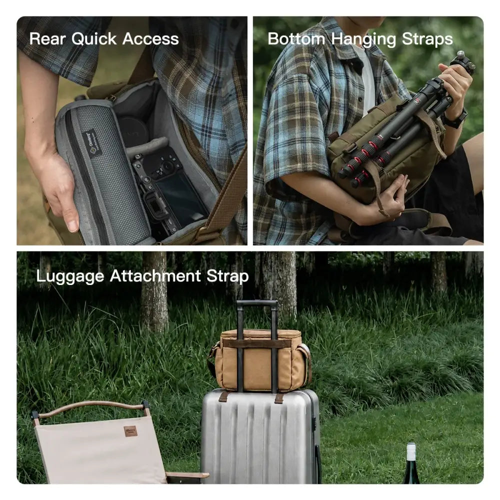 Disekerg Camera Sling Bag 3L/5L Vintage Crossbody Rear Quick‑Access Tripod Strap Luggage Sleeve for DSLR Mirrorless