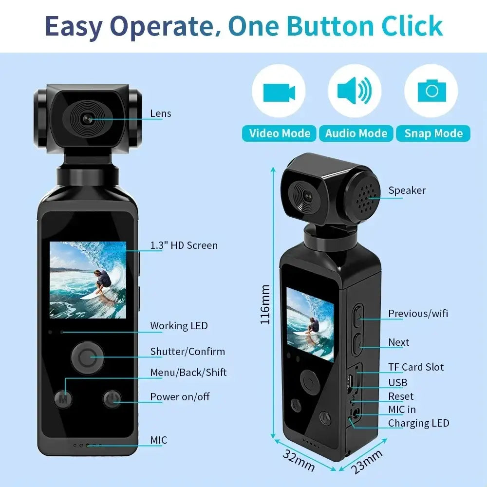 DIXSG 4K 1080P WiFi Full HD Mini Camcorder with 270° Rotation and Waterproof Case for Outdoor Sports Documentation