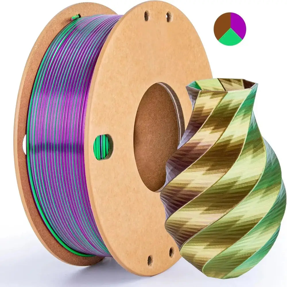 Dual/Tri-Colour Silk PLA 3D Printer Filament 1.75mm (250g) - Green Purple Copper / Fillament - SS