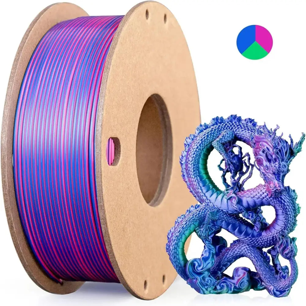 Dual/Tri-Colour Silk PLA 3D Printer Filament 1.75mm (250g) - Rose Dark Blue Green / Fillament - SS