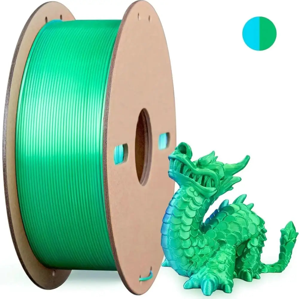 Dual/Tri-Colour Silk PLA 3D Printer Filament 1.75mm (250g) - Sky Blue Green / Fillament - SS