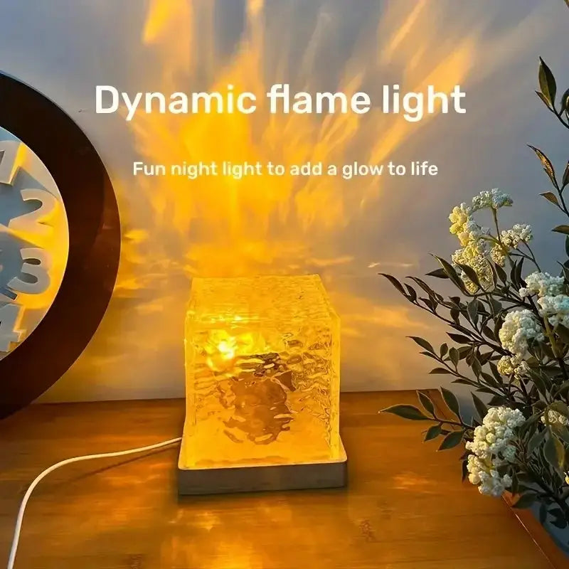 Dynamic Rotating Water Ripple Projector Night Light - 3/16 Color Flame Crystal Lamp for Bedroom Living Room and Study