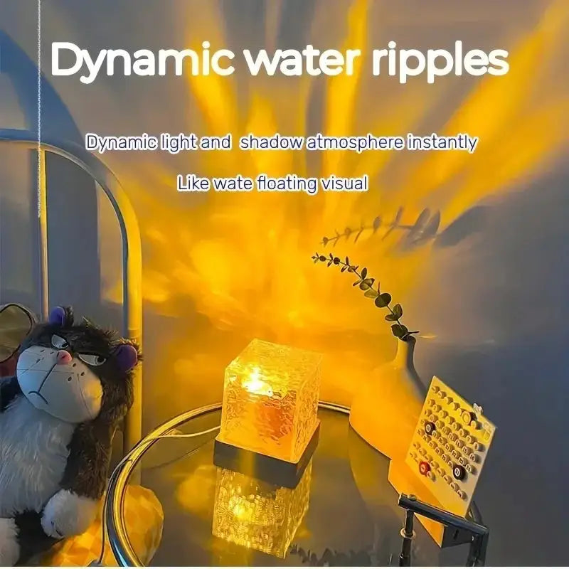 Dynamic Rotating Water Ripple Projector Night Light - 3/16 Color Flame Crystal Lamp for Bedroom Living Room and Study