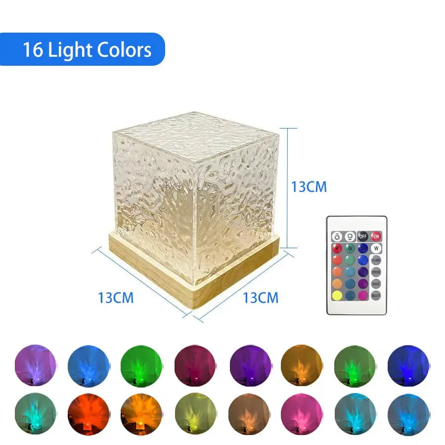 Dynamic Rotating Water Ripple Projector Night Light - 3/16 Color Flame Crystal Lamp for Bedroom Living Room and Study