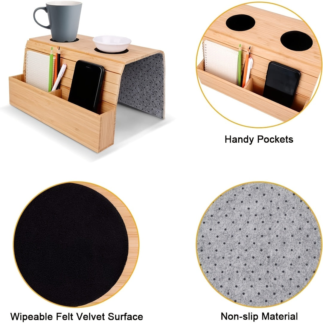 Foldable Bamboo Sofa Armrest Table with Cup Holder (2 colours available)