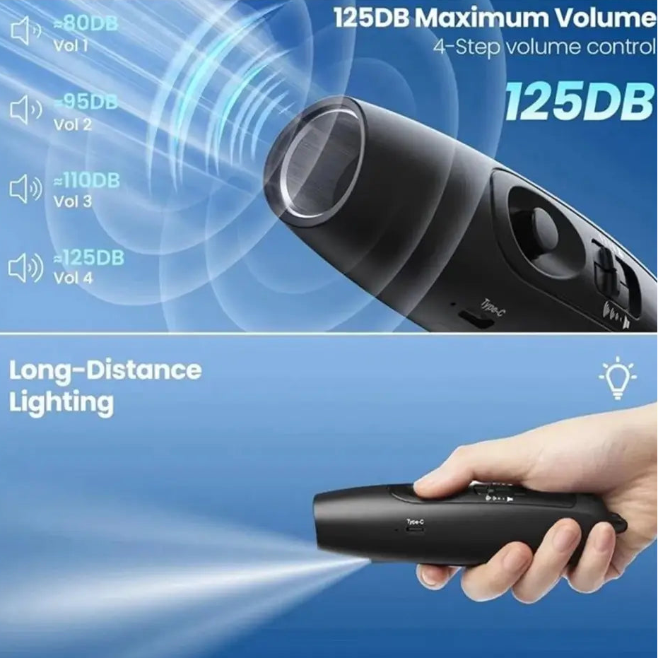 Electronic Whistle USB Rechargeable Loud Air Horn 120-150dB with LED Safety Light with Lanyard for Hiking Camping Scare