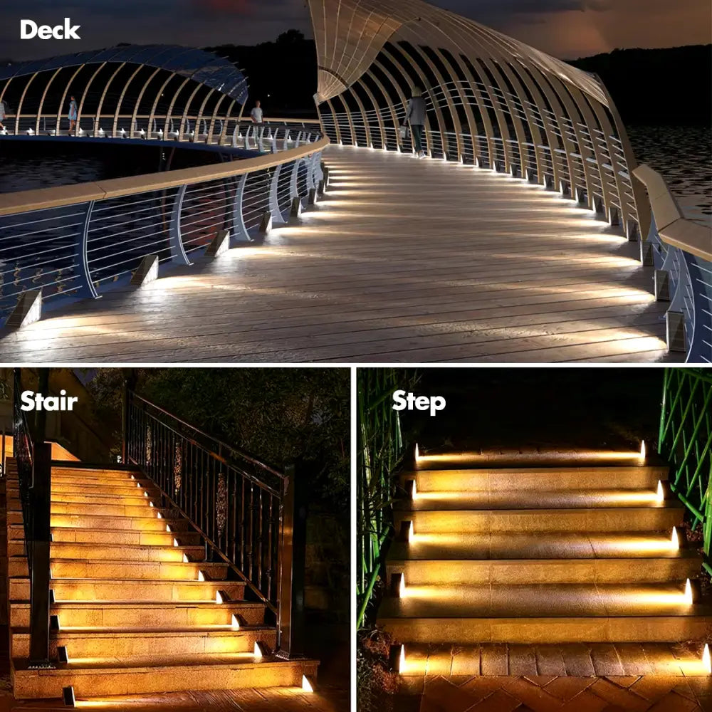 Elegant Outdoor Solar Step Lights - Waterproof IP67 Auto On/Off Illumination for Stairs Patios Yards and Sidewalks