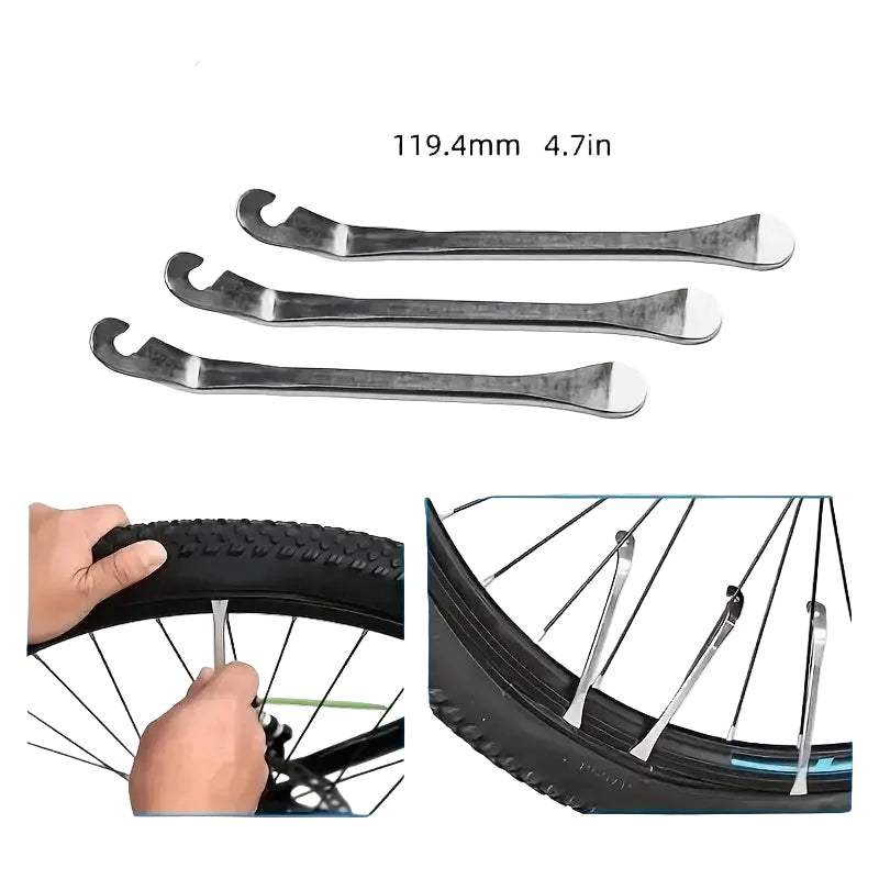 Emergency Bike Tire Repair Kit - Portable Set with Glueless Patches Iron Levers Tire Rasp & Pump for Mountain/Road