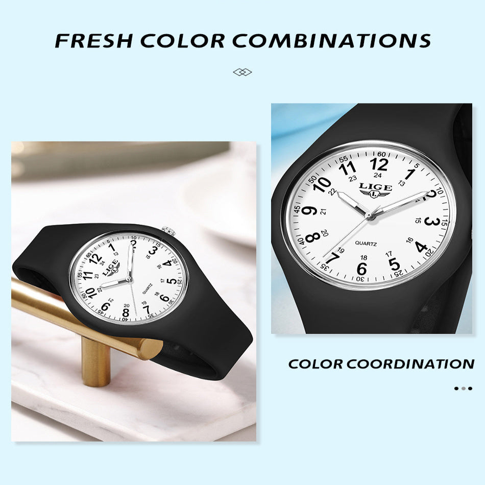 LIGE Minimalist Silicone Quartz Watch – Unisex Design (Available in Multiple Colour Combinations)