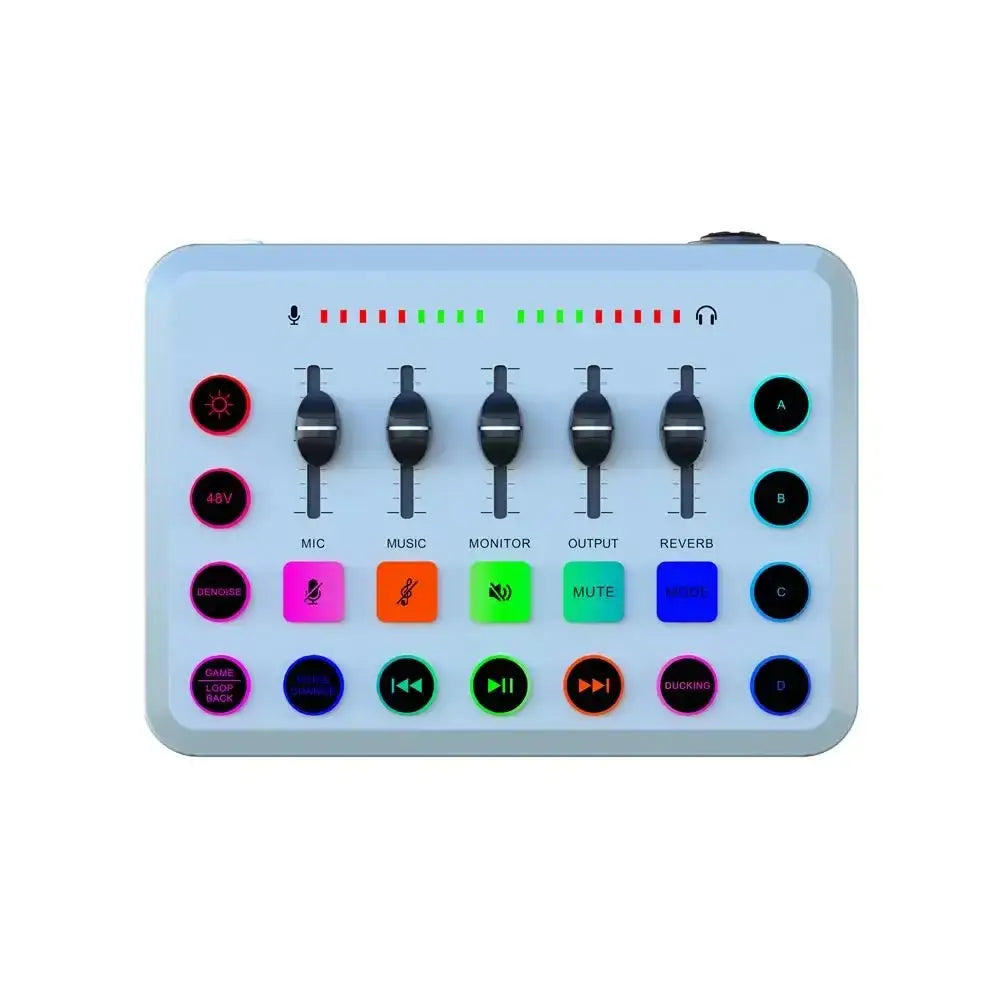 F11 Professional 5-Channel Live Sound Card Mixer for Streaming and Studio Recording with Podcast Accessories - White