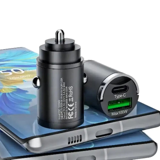 Fast Charging Car Adapter – 100W PD QC USB-C - black