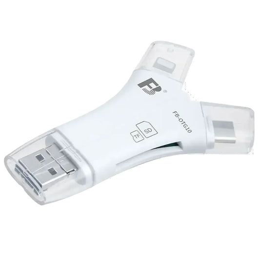 FB-OTG10 Y-Type Card Reader 4-In-1 Lightning Micro USB Type-C USB-A Port Supports TF SD Card for Data and Photo