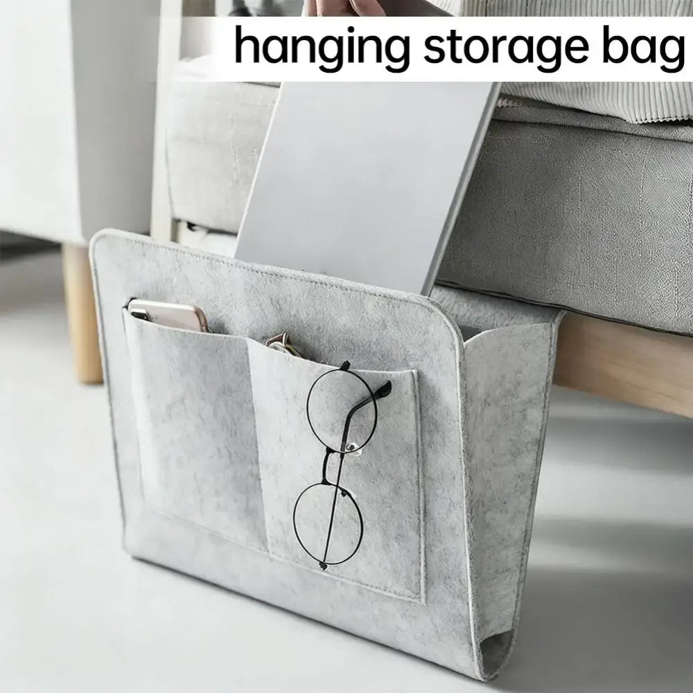 Felt Bedside Storage Bag Pouch Bed Desk Bag Sofa TV Remote Control Hanging Caddy Couch Storage Organizer Bed Holder