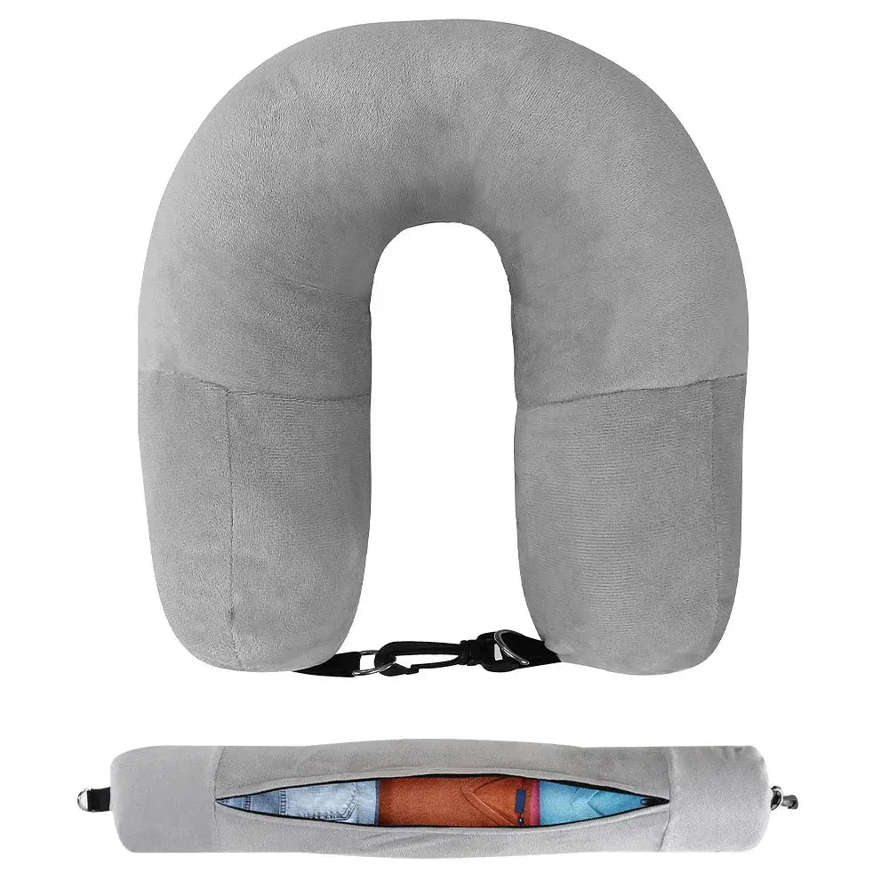 Fillable U-Shaped Travel Neck Pillow (available in 3 colours) - Grey / 1Pc / Neck Pillow - SS