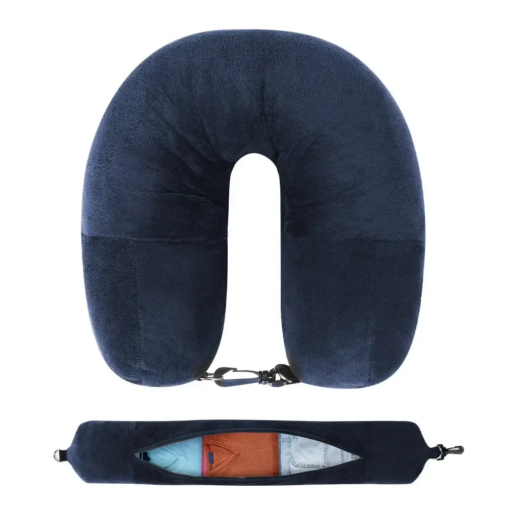 Fillable U-Shaped Travel Neck Pillow (available in 3 colours) - Navy blue / 1Pc / Neck Pillow - SS