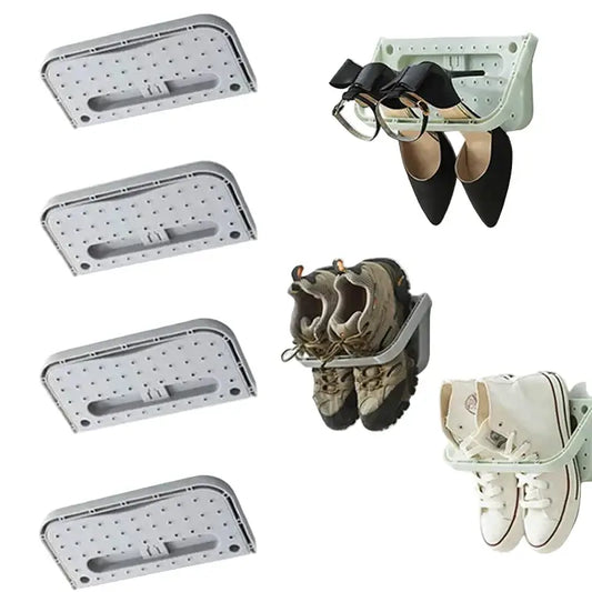 Folding Wall-Mount Shoe Organizer Rack (4PCS) - Shoe Rack - SS