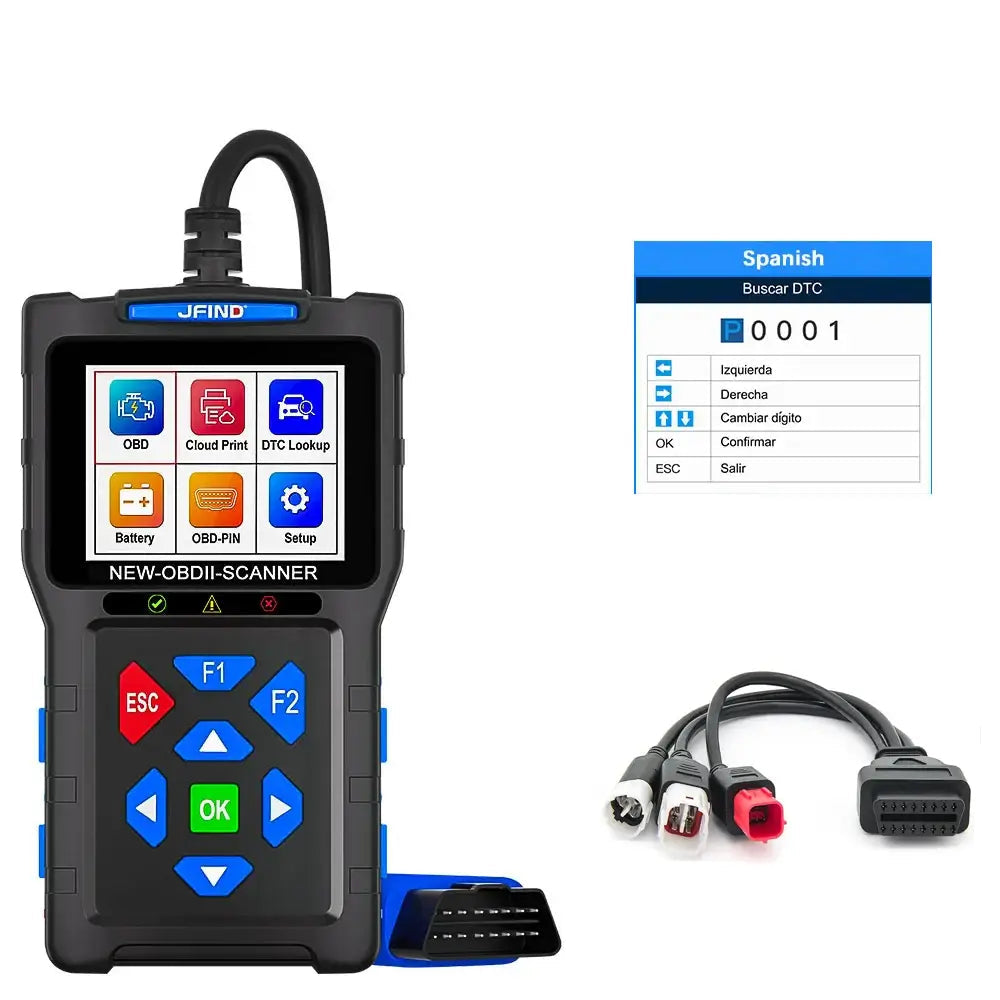 For Yamaha For Honda Car OBD2 Scanner 3-in-1 Universal Motorcycle Cable Code Reader Battery Performance Testing