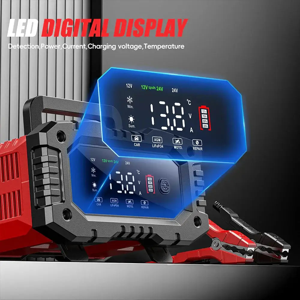 FOXSUR 20A/10A Smart Battery Charger for Car / Motorcycle