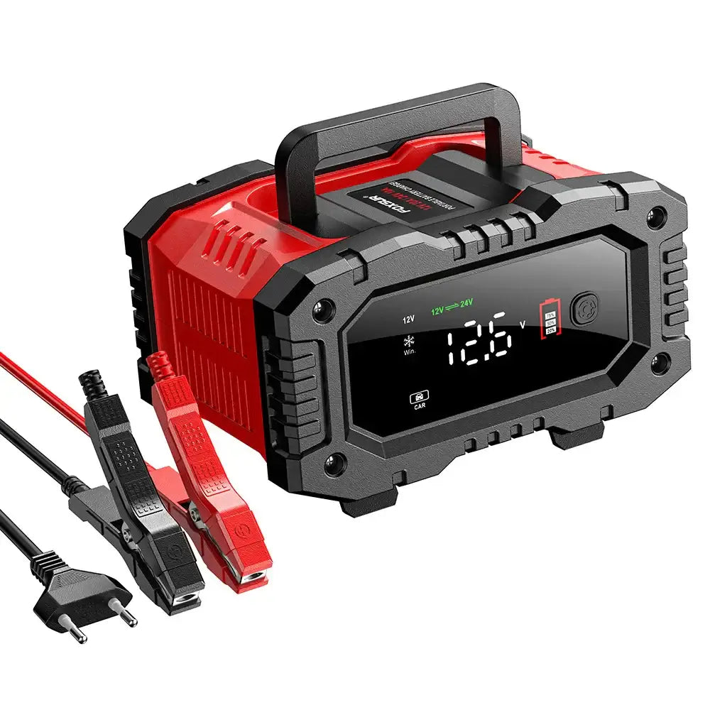 FOXSUR 20A/10A Smart Battery Charger for Car / Motorcycle - Red