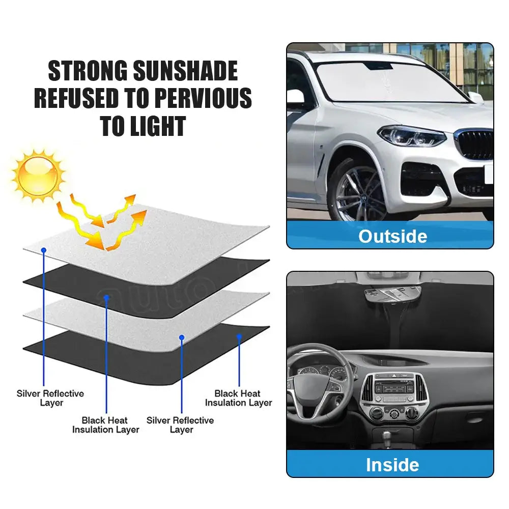 Front Windshield Sunshade Cover - Silver - HBC