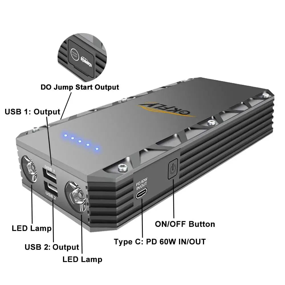 GKFLY 9000A Jump Starter Diesel Gas Car Battery Charger Starting Device Starter For Car 12V Emergency Power Supply Car