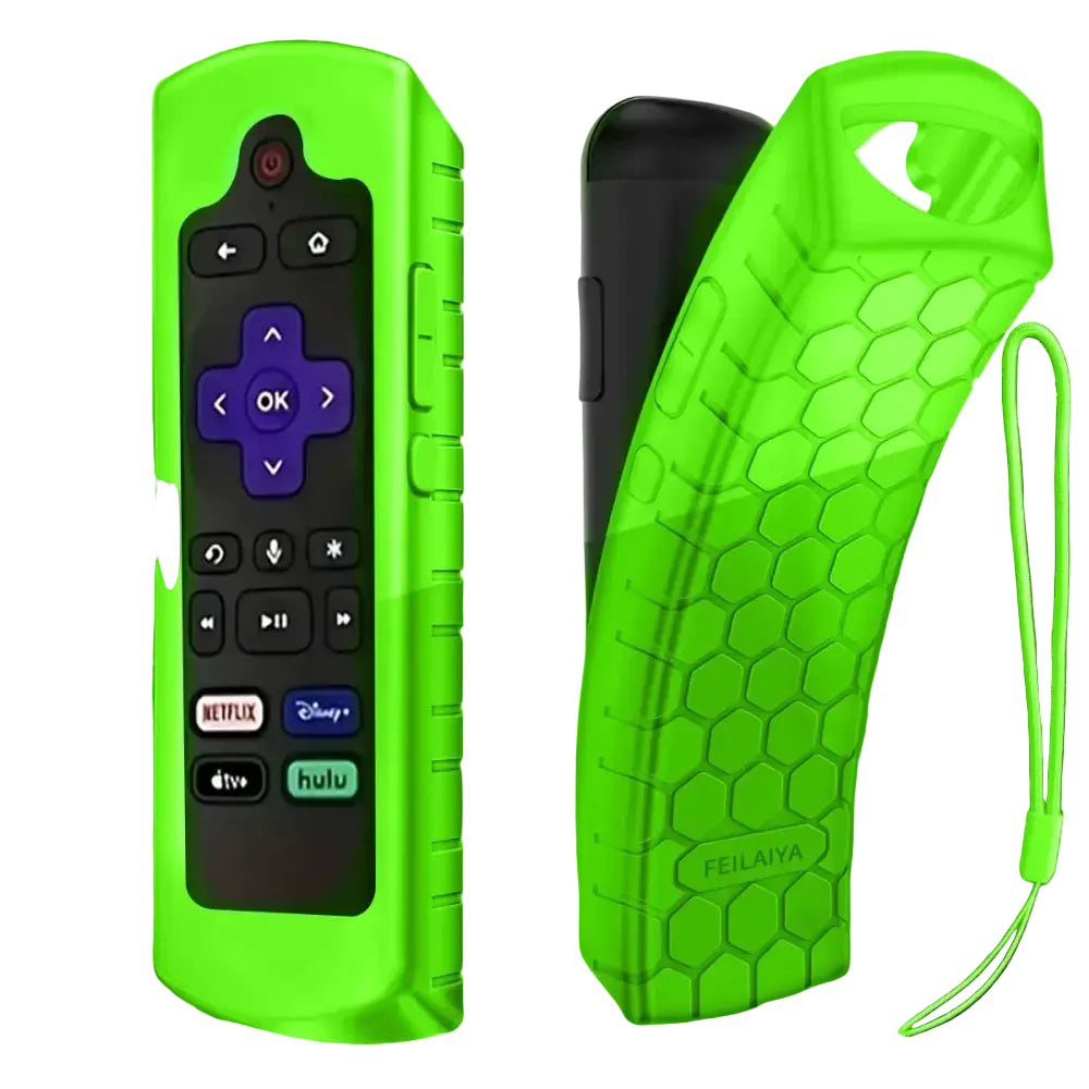 Glow in the dark premium silicone universal remote control cover with lanyard suitable for TCL Hisense Roku TV remote