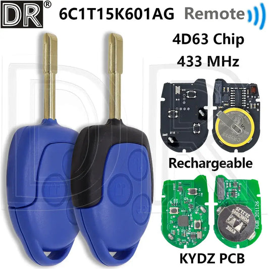 Great 6C1T-15K601-AG 4D63 Chip 433MHz KYDZ Or Rechargeable PCB FO21 Blade Car Remote Key For Ford Transit WM VM