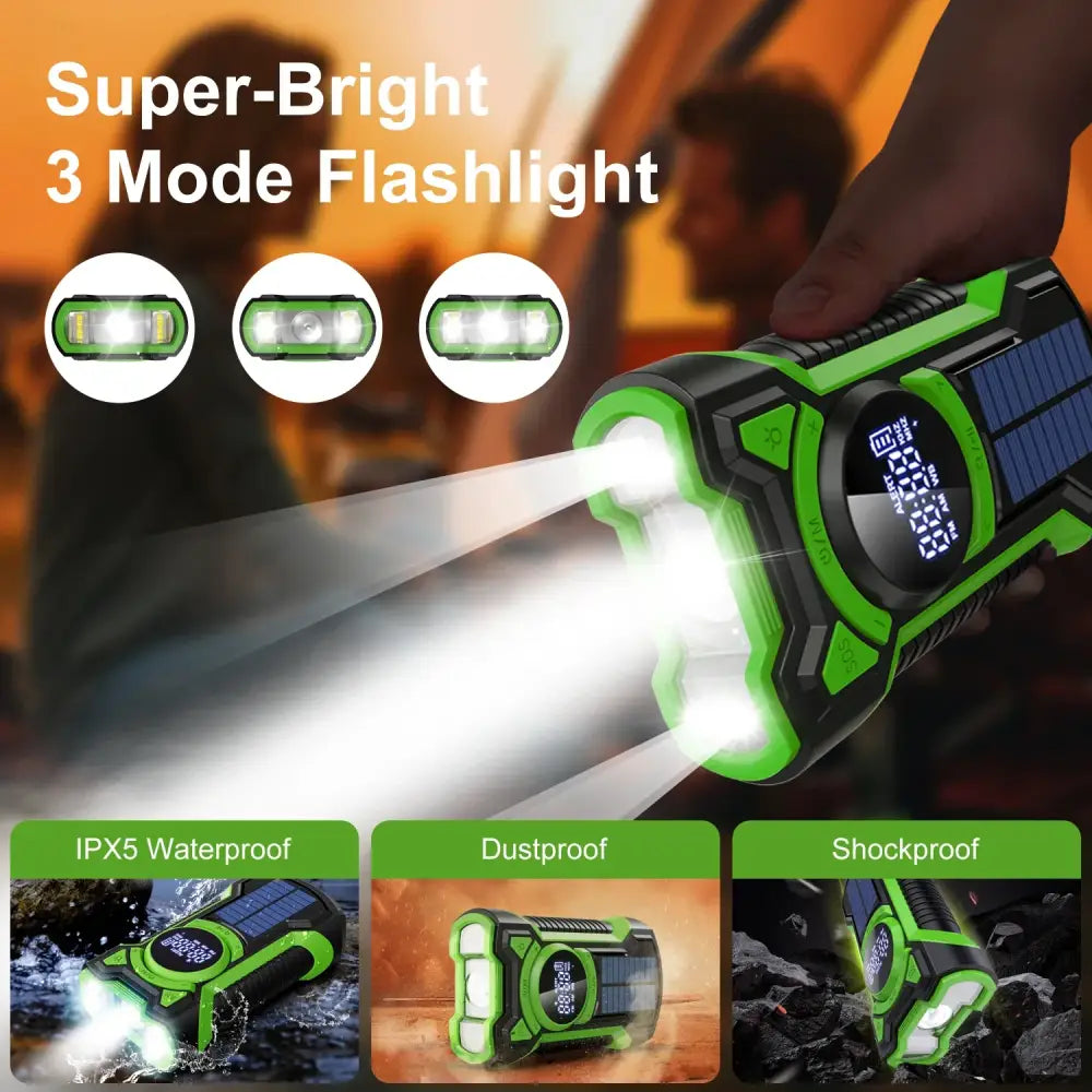 Hand Crank Solar Emergency Radio with Bluetooth 5.3 - Radio / Weather Alert Radio / Green - SS