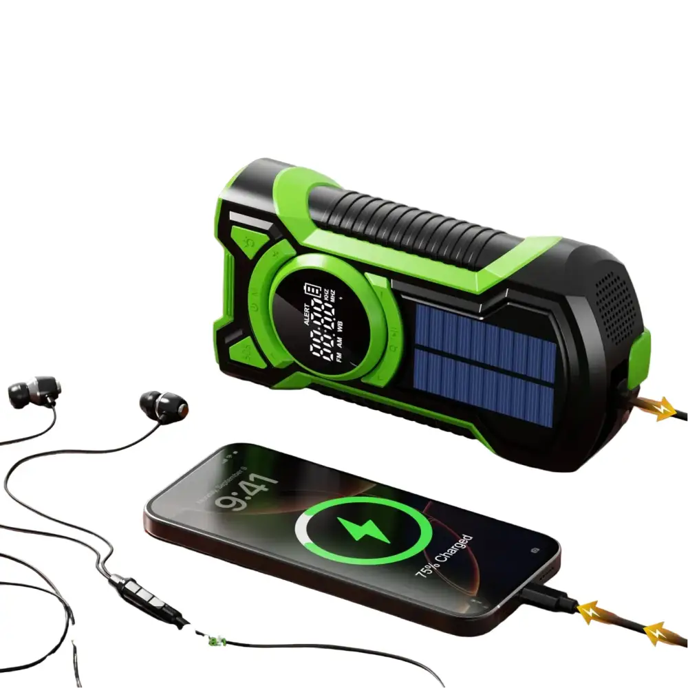 Hand Crank Solar Emergency Radio with Bluetooth 5.3 - Radio / Weather Alert Radio / Green - SS