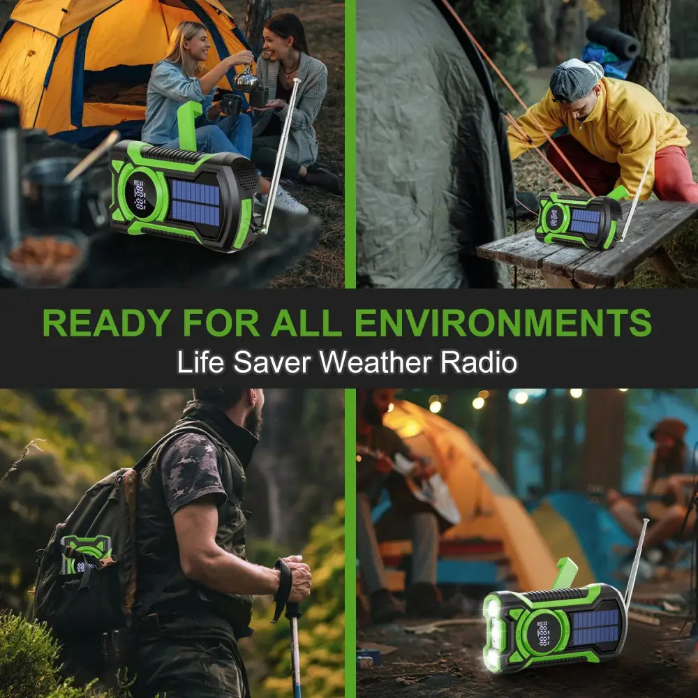 Hand Crank Solar Emergency Radio with Bluetooth 5.3 - Radio / Weather Alert Radio / Green - SS